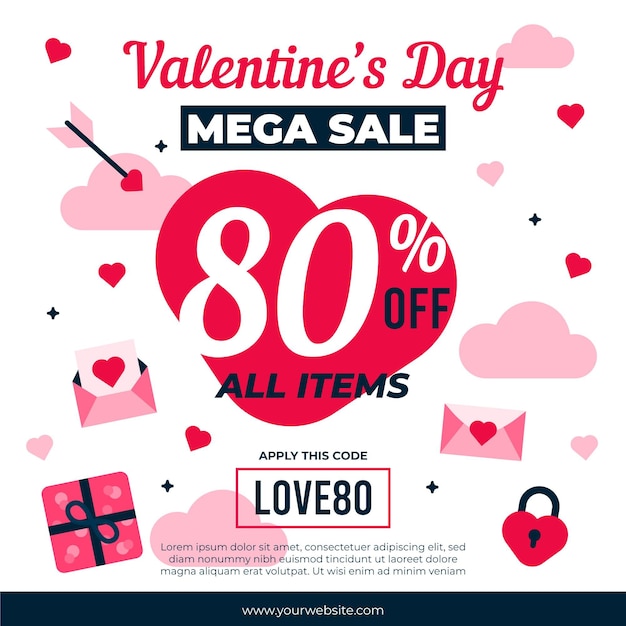 Vector gratuito preciosa promoción de venta de san valentín con descuento especial.