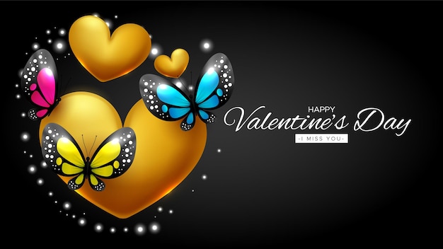 Vector gratuito preciosa tarjeta de felicitación de feliz día de san valentín con corazones y mariposas