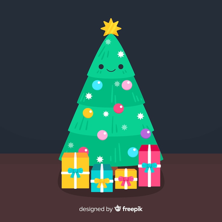 Vector gratuito precioso árbol de navidad con diseño plano.