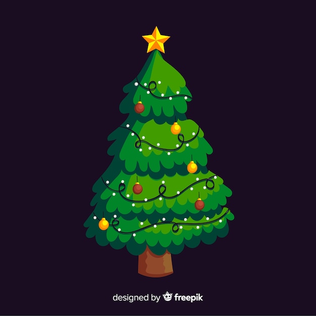 Precioso árbol de navidad con diseño plano.