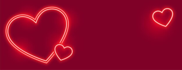 Precioso banner de corazones de neón con espacio de texto