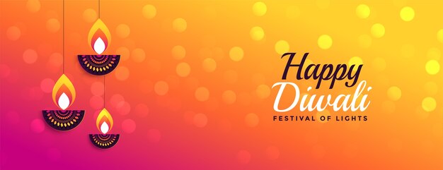 Precioso banner de feliz diwali bokeh con colores vibrantes