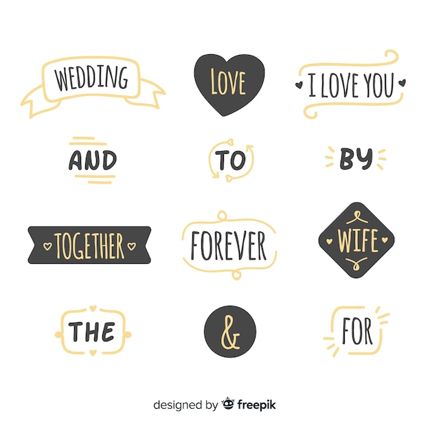 Vector gratuito precioso conjunto de palabras de boda dibujadas a mano