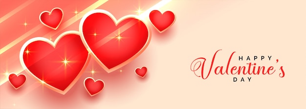 Precioso feliz día de San Valentín corazones brillantes banner