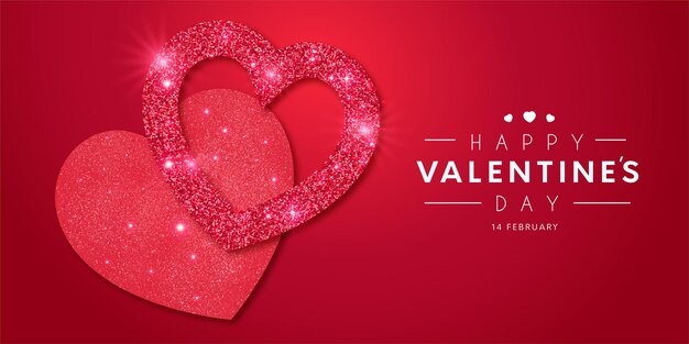 Precioso marco de feliz día de San Valentín con plantilla brillante de corazones realistas