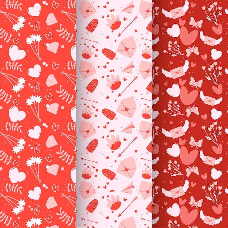 Vector gratuito precioso paquete de patrones de san valentín dibujados a mano