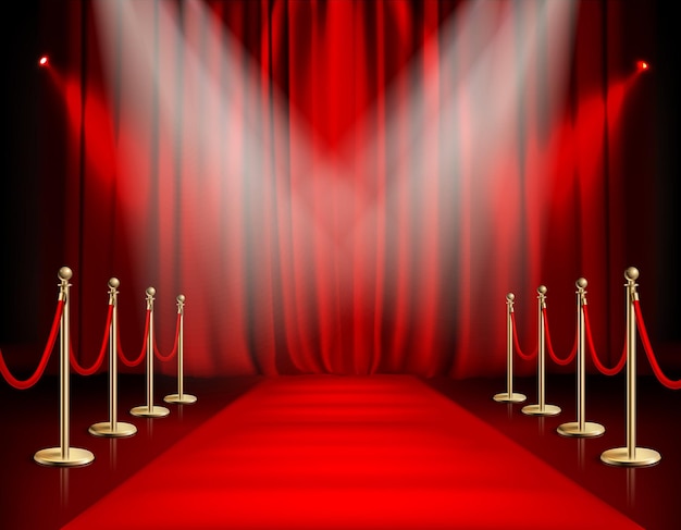 Vector gratuito los premios muestran el camino de la alfombra roja con la ilustración de la barrera dorada