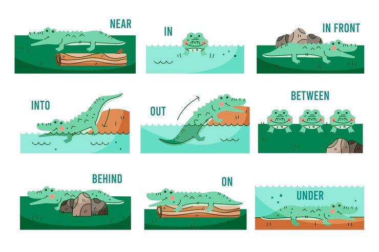 Vector gratuito preposiciones en inglés para niños