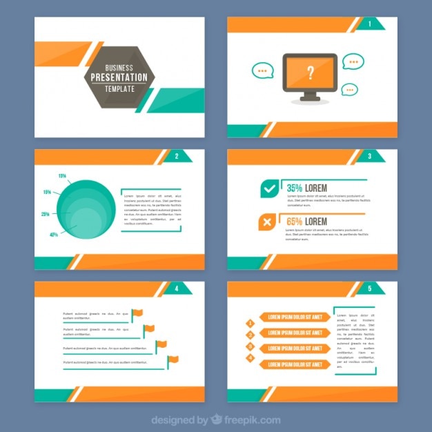 Vector gratuito presentación abstracta con detalles naranjas y verdes