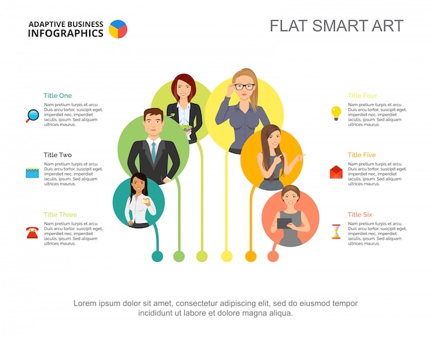 Vector gratuito presentación gráfica de seis puntos. plantilla editable, diagrama de opciones.