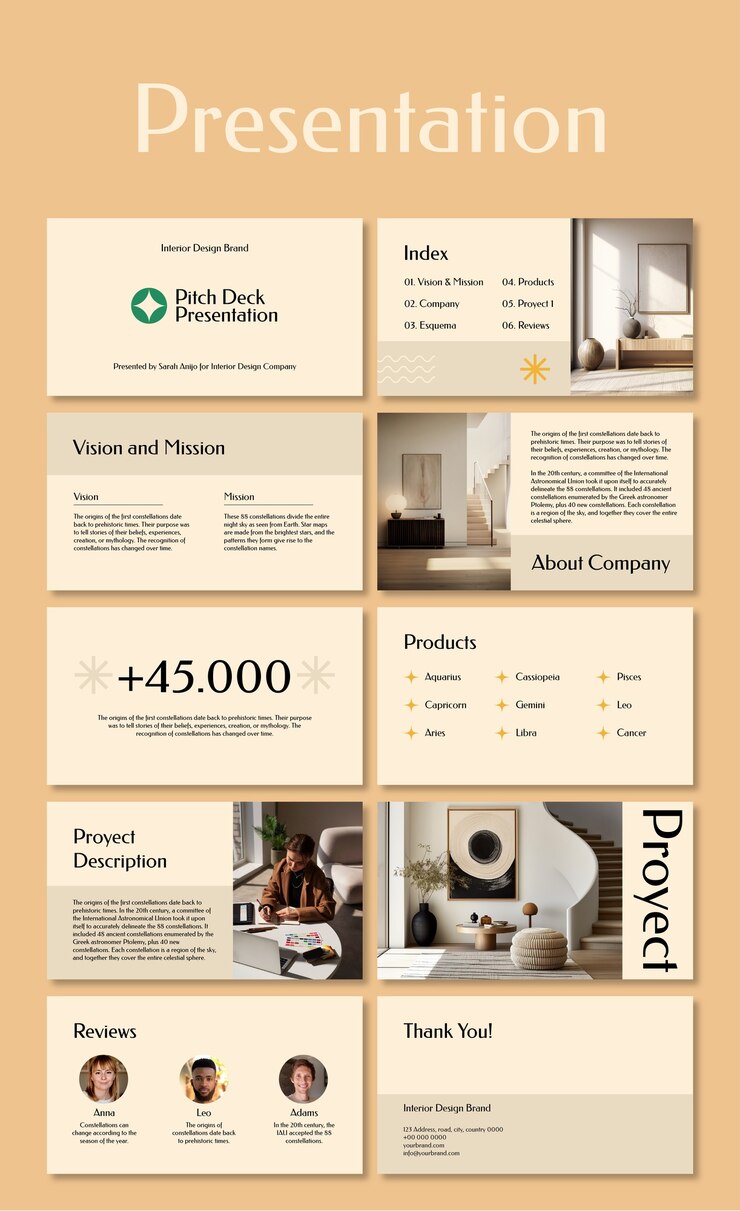 Vector gratuito presentación del proyecto de diseño de interiores moderno y elegante