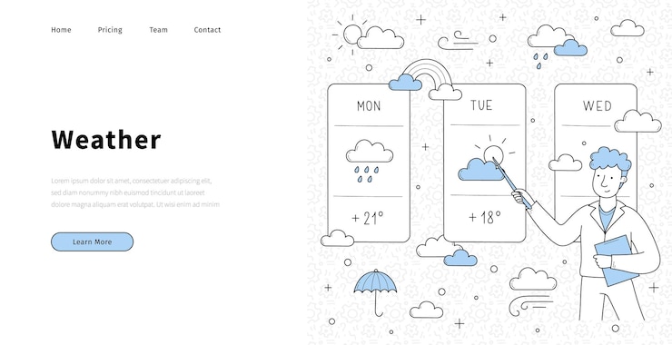 Vector gratuito presentador de la página de inicio del doodle del pronóstico del tiempo