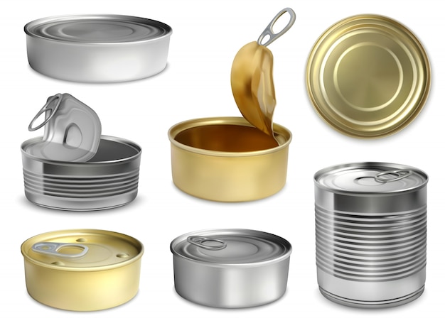 Vector gratuito preserve tin realistic set