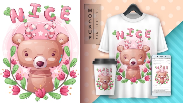 Vector gratuito pretty bear - póster y merchandising