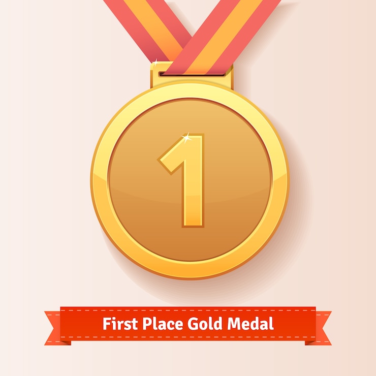 Vector gratuito primer lugar premio medalla de oro con cinta roja