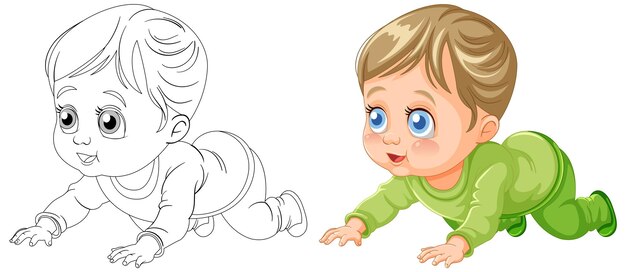 La primera ilustración de un bebé lindo que se arrastra