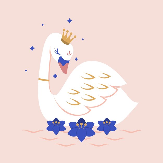 Princesa cisne con una corona en el agua