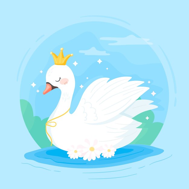 Princesa cisne con una corona en el desierto