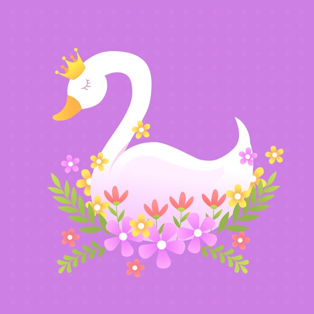 Princesa cisne con corona y flores.
