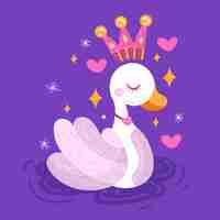 Vector gratuito princesa cisne con corona rosa y dorada