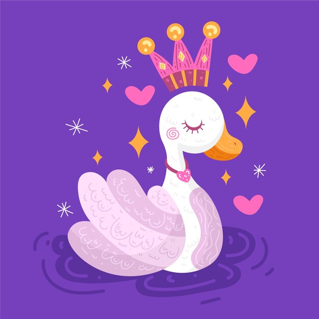 Princesa cisne con corona rosa y dorada