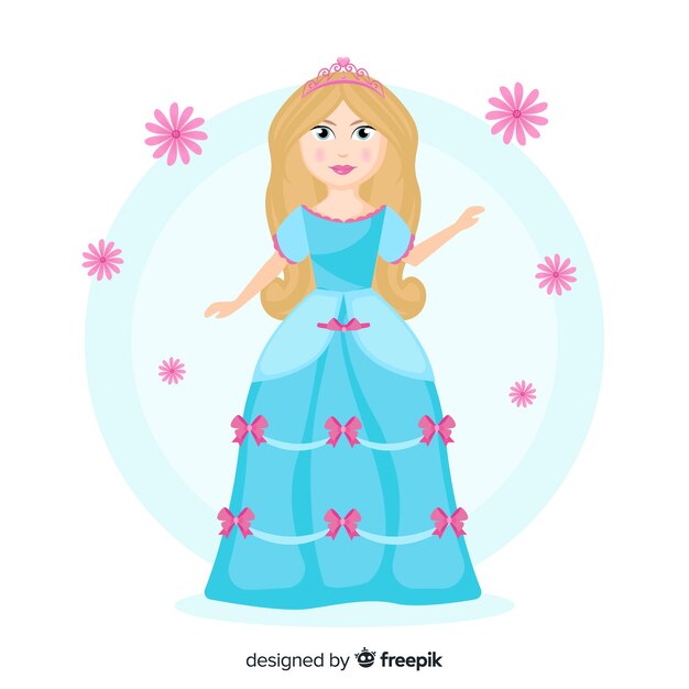 Princesa dibujada a mano con vestido azul