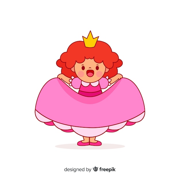 Princesa dibujada a mano con vestido rosa