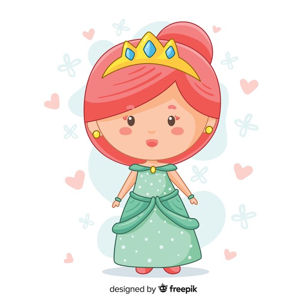 Princesa dibujada a mano con vestido verde