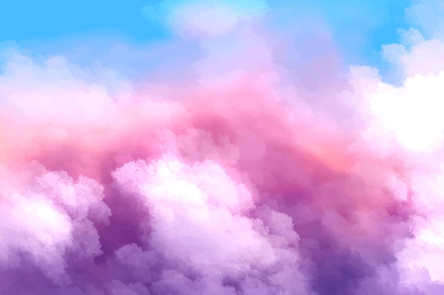 Vector gratuito prinhand pintó fondo de nubes de cielo de acuarela con un color pastel