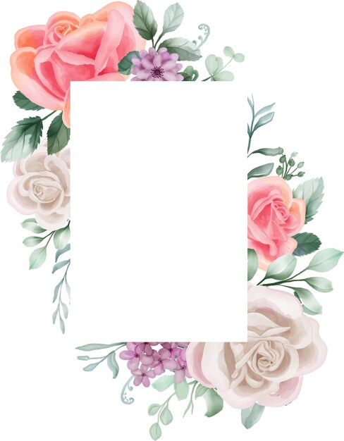 PrinRose blanco y rosa Acuarela floral marco Lujoso elementos florales fondo botánico
