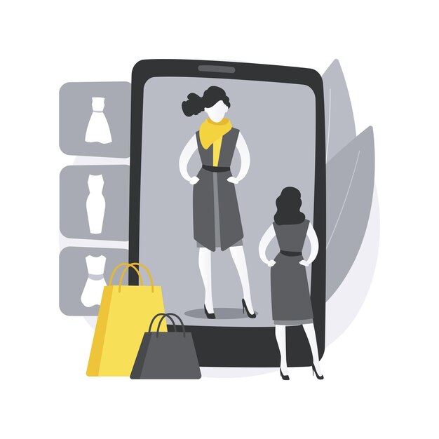 Probador virtual. Montaje virtual 3d, vestuario online, comercio electrónico, cambio de ropa de realidad aumentada, espejo digital, escaneo corporal.