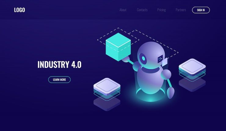 Vector gratuito procesamiento de big data, industria 4.0, proceso de automatización, inteligencia artificial ai