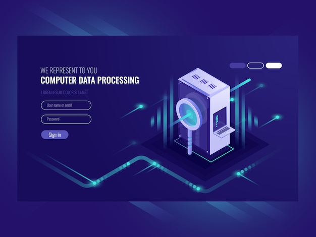 Procesamiento de datos informáticos, optimización del motor de búsqueda, sala de servidores