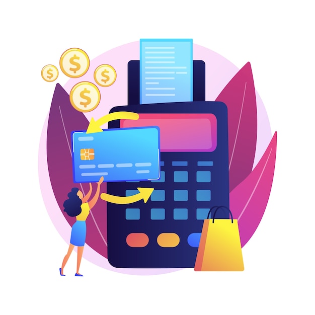 Procesamiento de pago de compra. Transacción con tarjeta de crédito, operación financiera, transferencia electrónica de dinero. Comprador mediante pago electrónico con tarjeta de crédito sin contacto