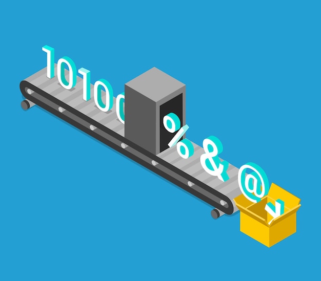 Vector gratuito proceso de cifrado de datos plano isométrico.