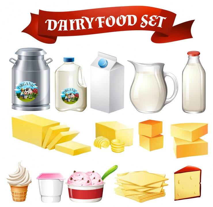 Vector gratuito productos lácteos conjunto de alimentos ilustración
