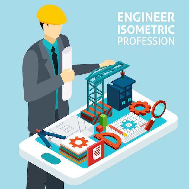 Vector gratuito profesión ingeniero concepto isométrico banner