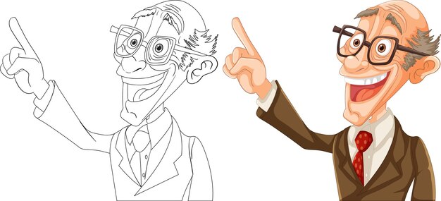El profesor alegre señala hacia arriba
