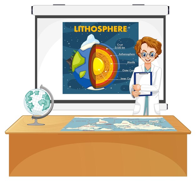 Profesor explicando vector de litosfera