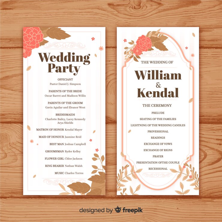Vector gratuito programa de boda adorable con diseño plano