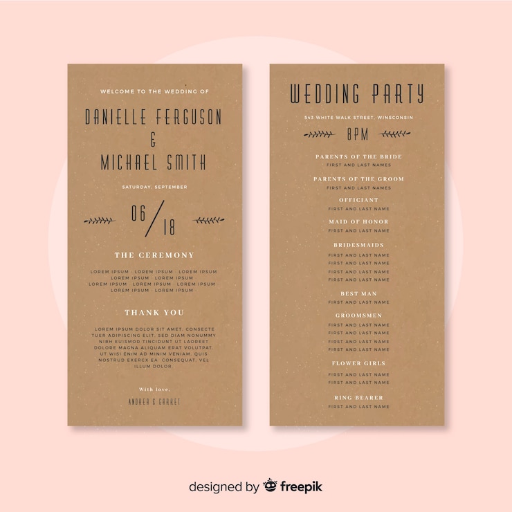 Vector gratuito programa de boda adorable con estilo elegante