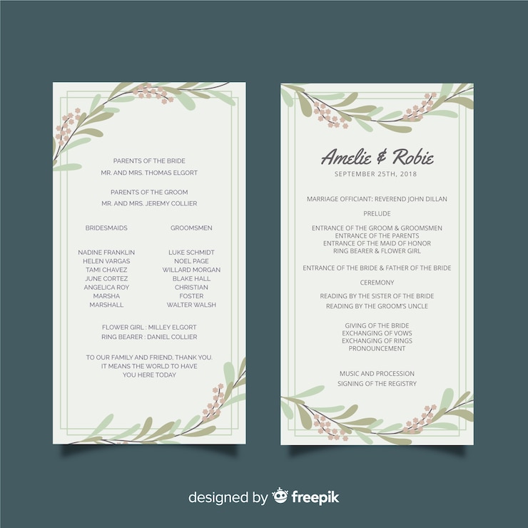 Vector gratuito programa de la boda