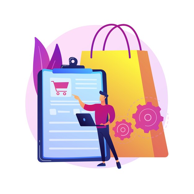 Programa de seguimiento de pedidos, servicio conveniente. Lista de compras, contenido de la canasta, paquete de compra. Software móvil, aplicación para smartphone.