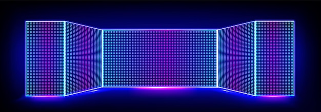 Vector gratuito programa de televisión pantalla led escenario y fondo de pared lcd panel de luz monitor cóncavo textura digital con patrón de puntos y escena cine curvo tecnología de píxeles de diodo brillante ilustración de fondo vectorial