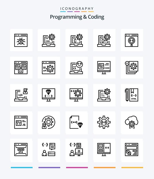 Programación creativa y codificación 25 Paquete de iconos de esquema, como la aplicación de codificación, desarrollo de codificación de desarrollo
