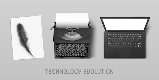 Progreso tecnológico de pluma a computadora portátil