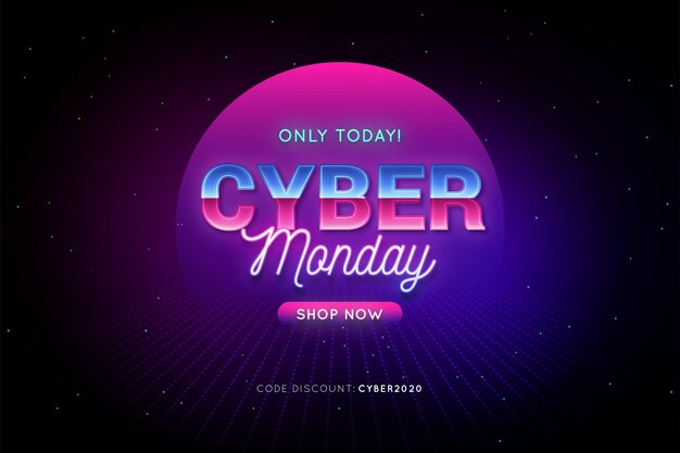 Promoción de Cyber Monday en estilo retro futurista