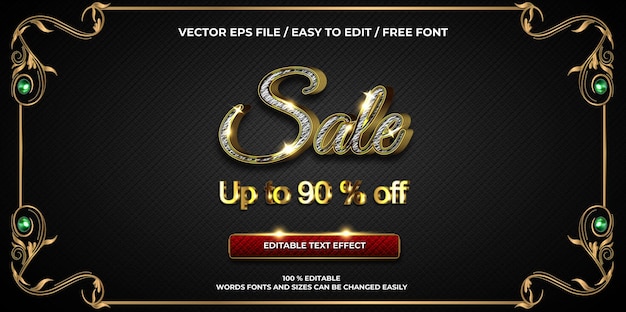 Promoción de efecto de texto editable de lujo venta oro estilo de texto 3D