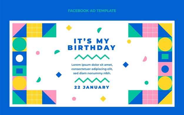 Promoción de facebook de cumpleaños de mosaico de diseño plano