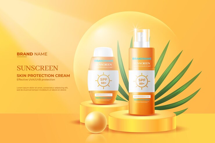 Vector gratuito promoción realista de botella de protector solar